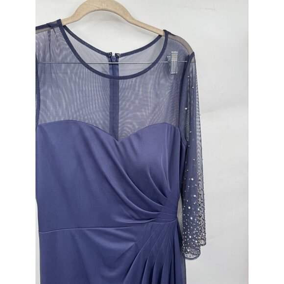 Alex Evenings Beaded Sleeve Maxi Dress Women 10 Purple Ruched Whimsical Feminine - Picture 8 of 11